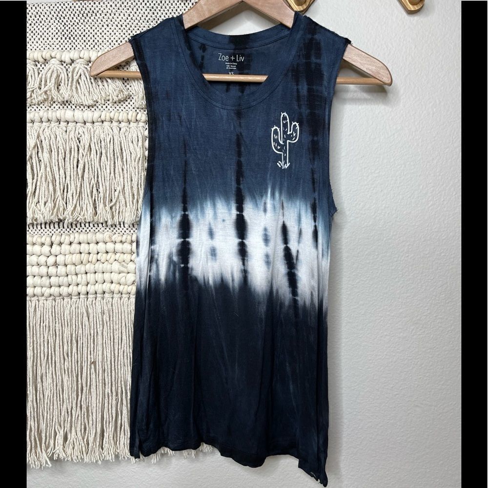 Zoe + Liv Blue Ombre Tie Dye Cactus Tank Top